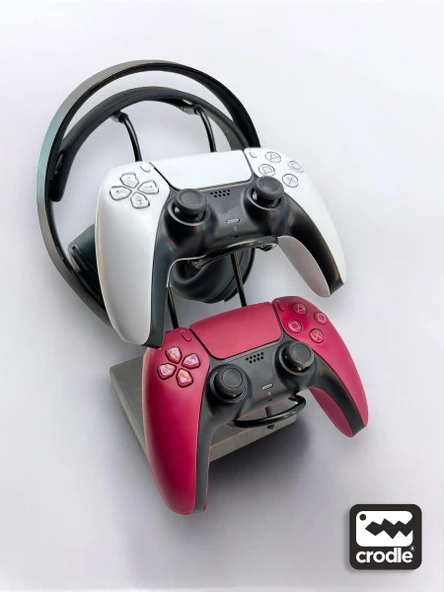 Gri Granit Ahşap Ve Siyah Metal Gaming Ps4 Ps5 Xbox Joystick Controller Tutucu Ve Kulaklık Dikey Standı