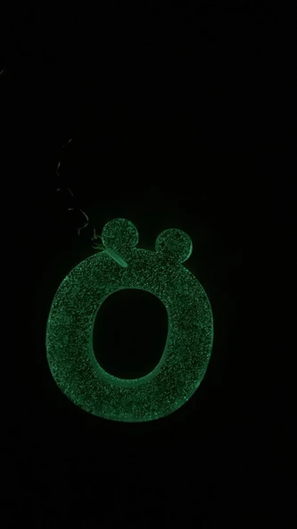 Ö Harfi Fosforlu Neon Yeşil Renk Parlak Simli Gold Aksesuarlı Anahtarlık El Yapımı Epoksi Hediyelik - 2