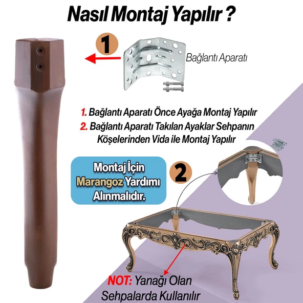 Erva Plastik 4 Adet Sehpa Ayağı 46 cm Ahşap Desenli Orta Ayak Zigon Sehpa Mobilya Masa Ayakları Kahverengi - Resim 5