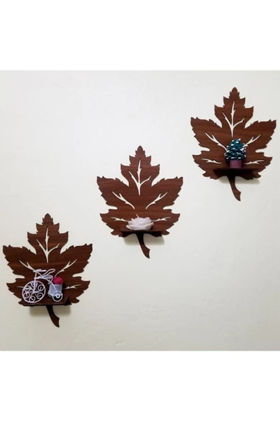 Dekoratif Ahşap Duvar Süsü Yaprak Desenli Raf - 2