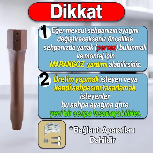 Erva Plastik 4 Adet Sehpa Ayağı 46 cm Ahşap Desenli Orta Ayak Zigon Sehpa Mobilya Masa Ayakları Kahverengi - Resim 2