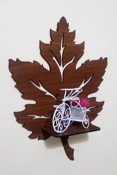 Dekoratif Ahşap Duvar Süsü Yaprak Desenli Raf - 3