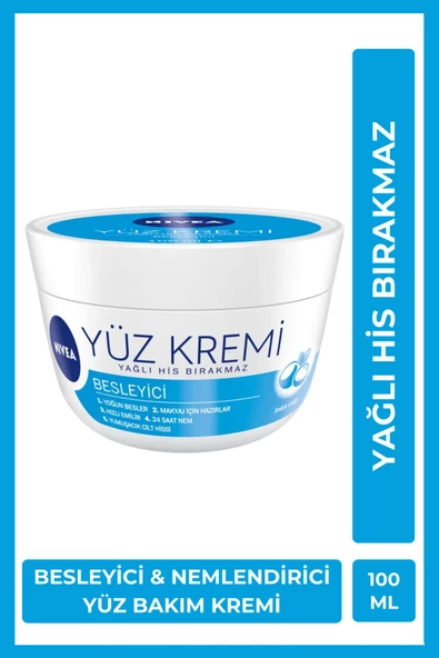 Besleyici Yüz Bakım Kremi 100ml, 24 Saat Nemlendirici, Makyaj Bazı, Yağlı His Bırakmaz, Hızlı Emilir