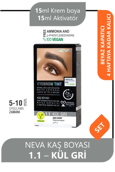 Eyebrow Tint Vegan Kaş Boyası Seti 1.1 Kül Gri