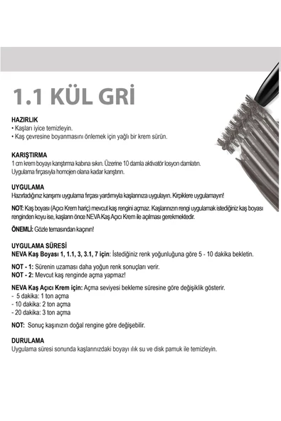Eyebrow Tint Vegan Kaş Boyası Seti 1.1 Kül Gri - 3
