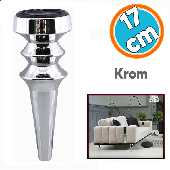 Mobilya Yükseltici Kanepe Koltuk Tv Ünitesi Baza Ayağı Zigon Orta Sehpası Ayak Ayakları Gümüş Krom 17 cm ürün görseli