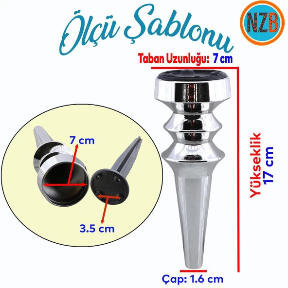 Mobilya Yükseltici Kanepe Koltuk Tv Ünitesi Baza Ayağı Zigon Orta Sehpası Ayak Ayakları Gümüş Krom 17 cm - Resim 2