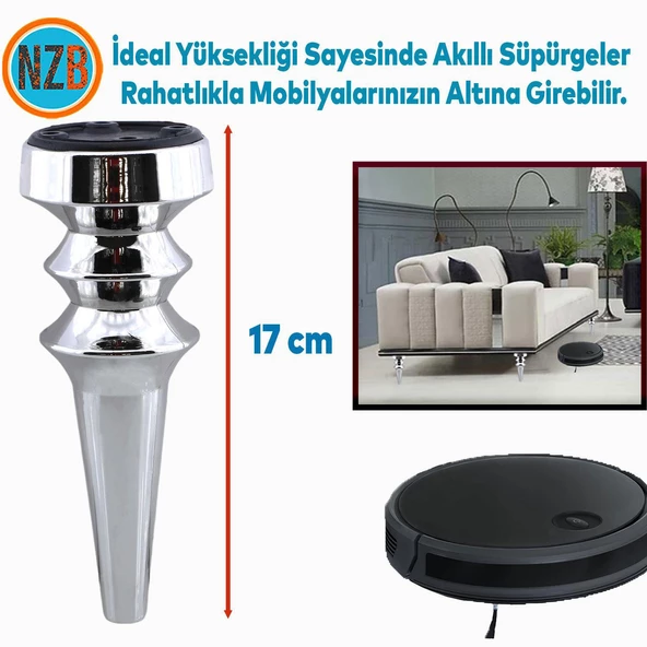 Mobilya Yükseltici Kanepe Koltuk Tv Ünitesi Baza Ayağı Zigon Orta Sehpası Ayak Ayakları Gümüş Krom 17 cm - Resim 3