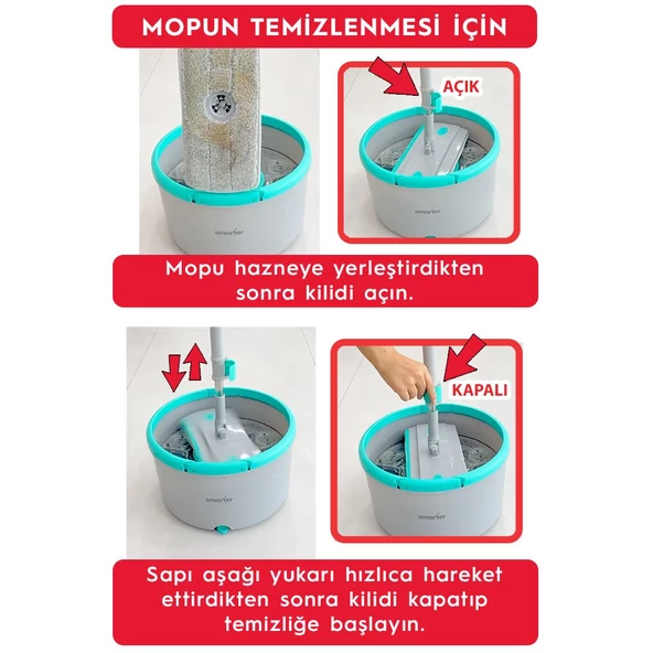 SMARTER AQUA FLAT TEMİZ VE KİRLİ SUYU AYIRMA ÖZELLİĞİ OTOMATİK TEMİZLİK SETİ TABLET MOP PASPAS - 9