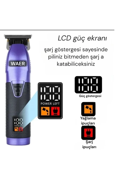 Profesyonel Dijital Ekranlı Cilde Zararsız Saç Sakal Tıraş Makinesi Şarj Göstergeli - 2