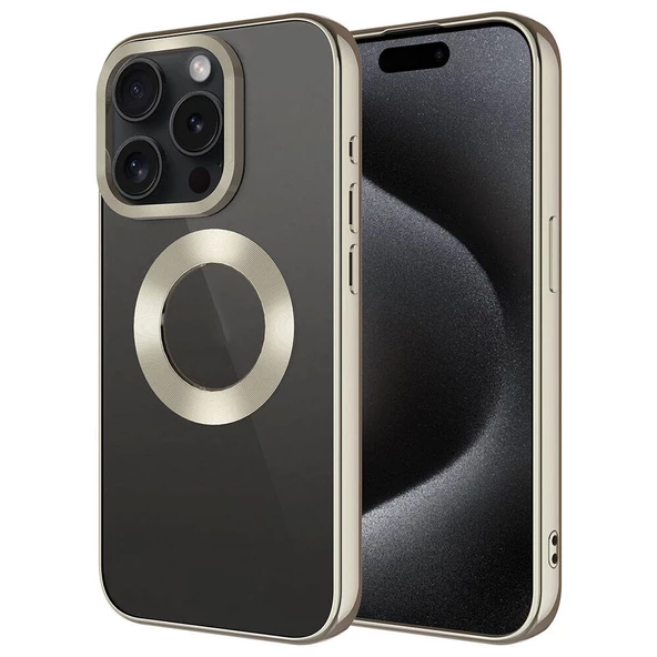 Apple iPhone 15 Pro Kılıf Tek Kamera Çerçeveli Logo Gösteren  Omega Kapak - 5
