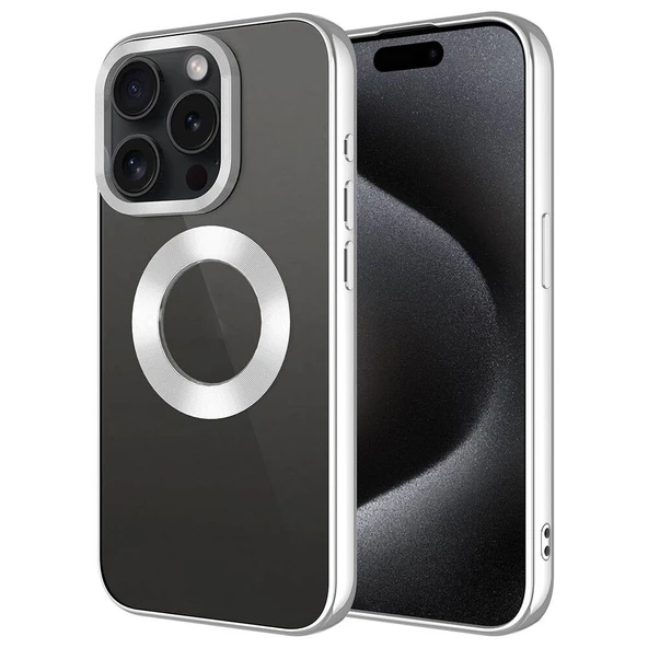 Apple iPhone 15 Pro Kılıf Tek Kamera Çerçeveli Logo Gösteren  Omega Kapak - 7