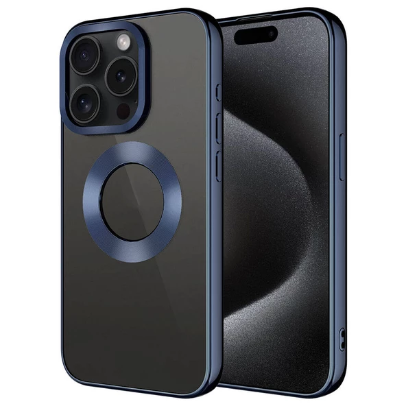 Apple iPhone 15 Pro Kılıf Tek Kamera Çerçeveli Logo Gösteren  Omega Kapak - 6