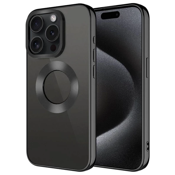 Apple iPhone 15 Pro Kılıf Tek Kamera Çerçeveli Logo Gösteren  Omega Kapak - 3