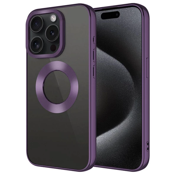Apple iPhone 15 Pro Kılıf Tek Kamera Çerçeveli Logo Gösteren  Omega Kapak - 9