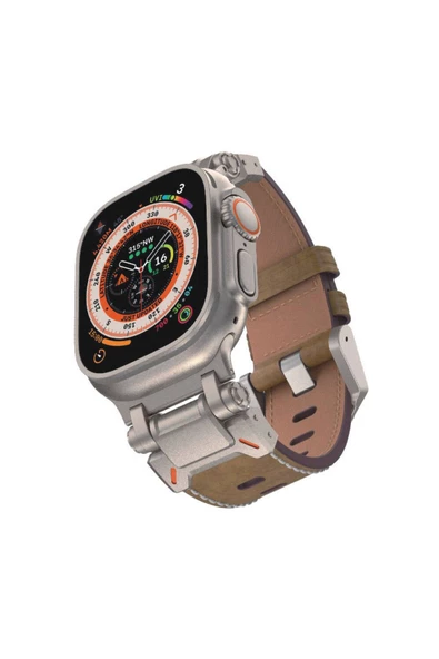 Watch Ultra 49mm Zore KRD-114 Metal Başlıklı Suni Deri Kordon-Taba