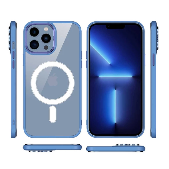 Apple iPhone 13 Pro Kılıf Wireless Şarj Özellikli  Krom Magsafe Silikon Kapak - 8