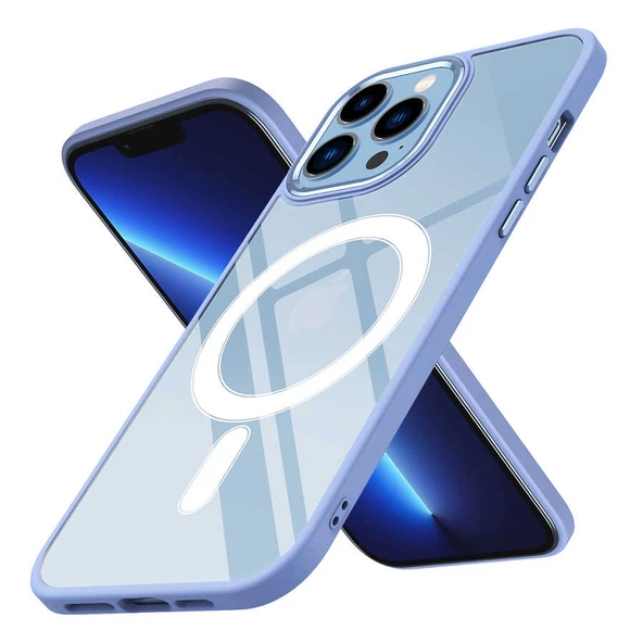 Apple iPhone 13 Pro Kılıf Wireless Şarj Özellikli  Krom Magsafe Silikon Kapak - 6