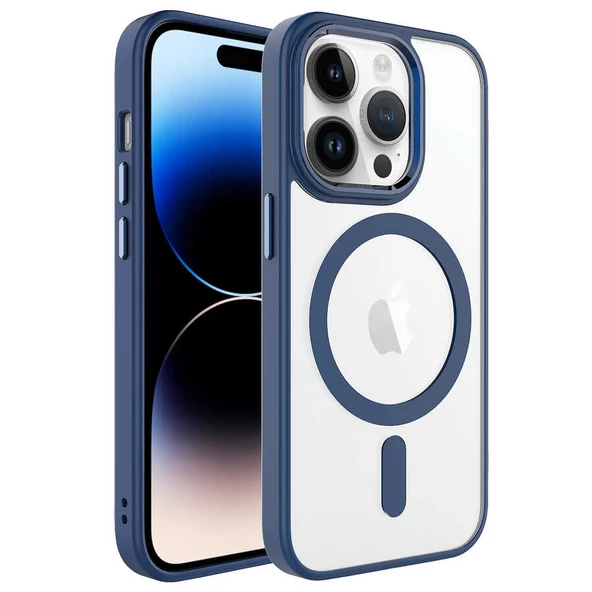 Apple iPhone 14 Pro Max Kılıf Wireless Şarj Özellikli  Krom Magsafe Silikon Kapak