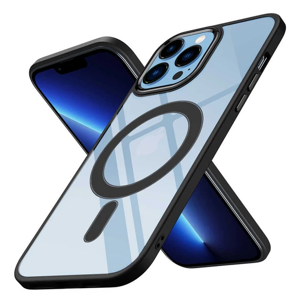 Apple iPhone 13 Pro Kılıf Wireless Şarj Özellikli  Krom Magsafe Silikon Kapak - 3