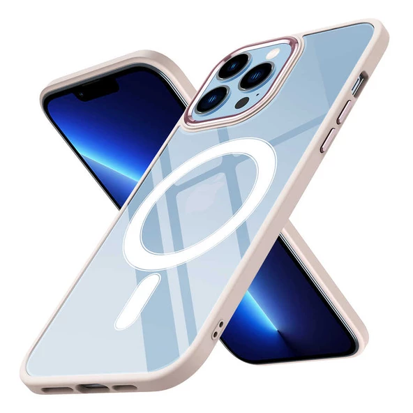 Apple iPhone 13 Pro Kılıf Wireless Şarj Özellikli  Krom Magsafe Silikon Kapak - 4