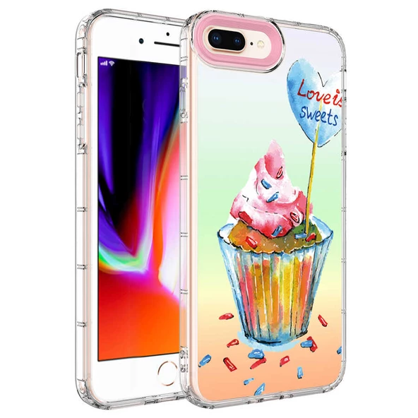 Apple iPhone 8 Plus Kılıf Kamera Korumalı Renkli Desenli Sert Silikon  Korn Kapak - 11