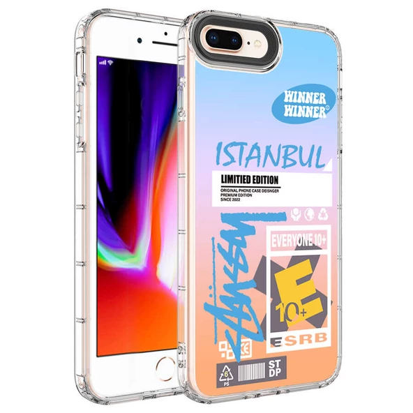 Apple iPhone 8 Plus Kılıf Kamera Korumalı Renkli Desenli Sert Silikon  Korn Kapak - 9