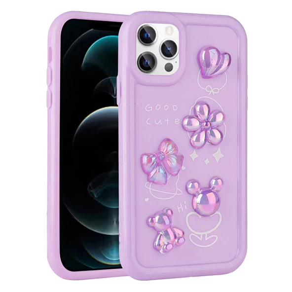 Apple iPhone 12 Pro Max Kılıf Kabartma Figürlü Parlak  Toys Silikon Kapak