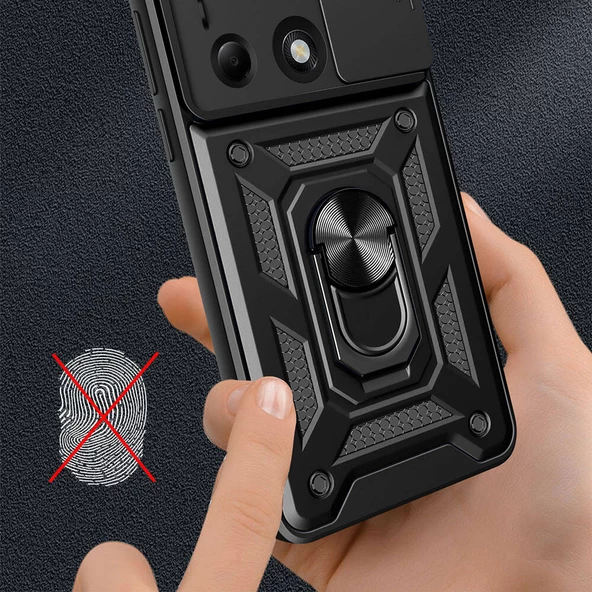 Xiaomi Poco M6 Pro 4G Kılıf Magnetik Standlı Kamera Korumalı  Sürgülü Vega Kapak - 11