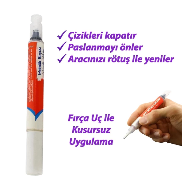 Araç Oto Rötuş Kalemi 5 ml Kaporta Tampon Çizik Giderici Fırça Metalik Beyaz Renk Boya Kalemi - 3