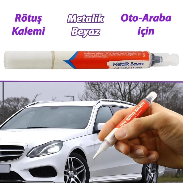 Araç Oto Rötuş Kalemi 5 ml Kaporta Tampon Çizik Giderici Fırça Metalik Beyaz Renk Boya Kalemi