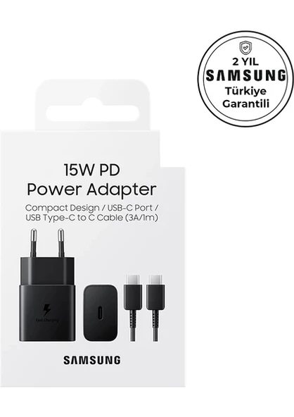 Samsung EP-T1510X 15W Hızlı Şarj Adaptörü Type-C Kablo Seti Siyah