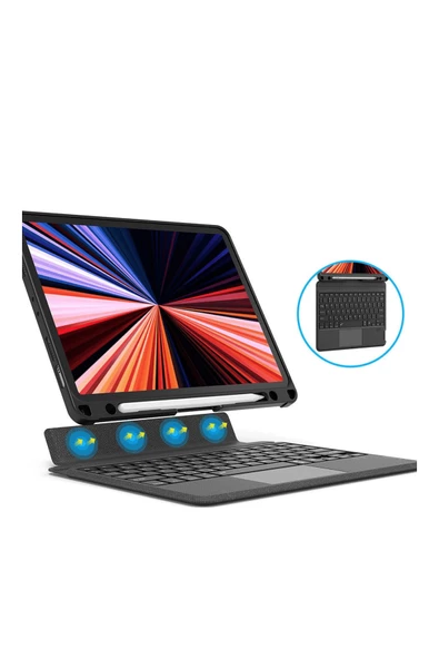 iPad Pro 13 2024 Uyumlu Stand Özellikli Renkli Işıklı Klavyeli Tablet Kılfı - 3
