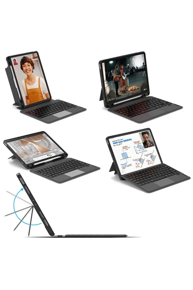 iPad Pro 13 2024 Uyumlu Stand Özellikli Renkli Işıklı Klavyeli Tablet Kılfı - 5