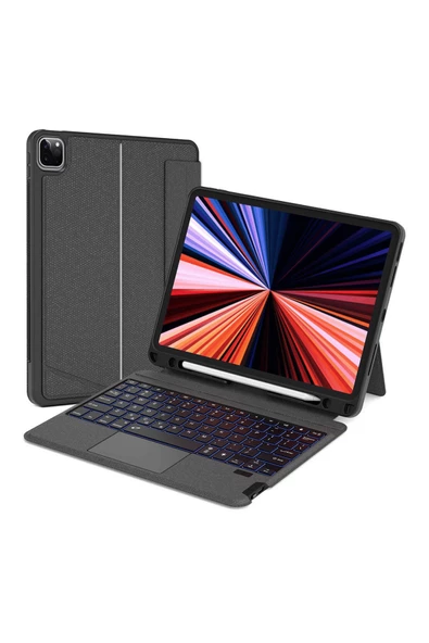 iPad Pro 13 2024 Uyumlu Stand Özellikli Renkli Işıklı Klavyeli Tablet Kılfı - 2