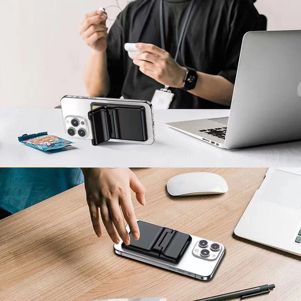 CRD-05 Sade Tasarımlı 2 Hazneli PU Magnetik Standlı Kartlık - 9