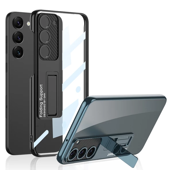 Galaxy S23 Kılıf Kamera Korumalı Şeffaf Tasarımlı  Lego Standlı Kapak - 10