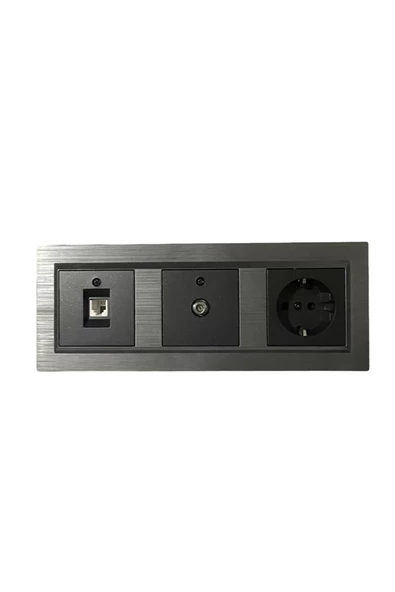 Ovivo Quantum Manyetik Gri 3'lü Set Topraklı Priz + Uydu (televizyon) Prizi + Nümeris (telefon) Prizi - 2