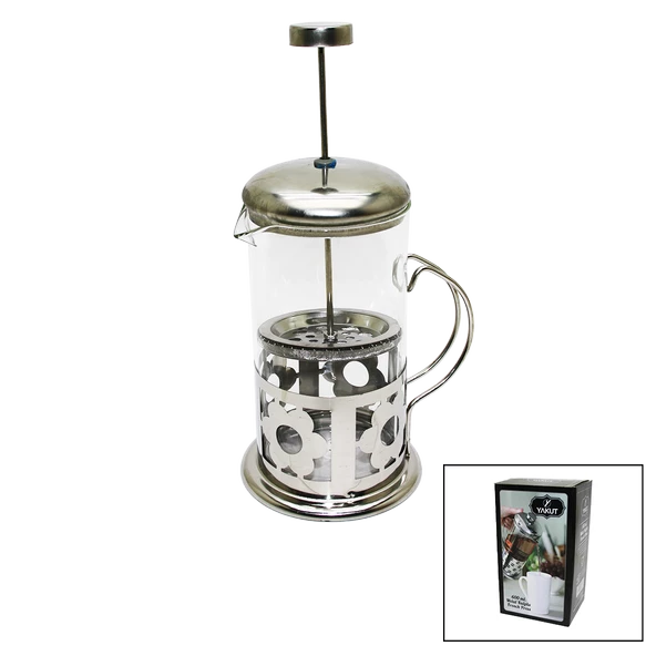 FRENCH PRESS 600ML CAM BİTKİ SÜZGEÇİ METAL KAFES - KAPAK (4593)