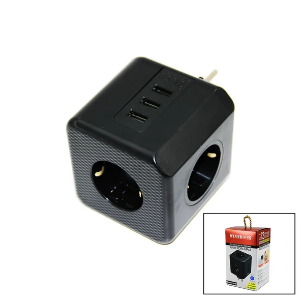 TERMAL AKIM KORUMALI  3X PRİZ 3X USB DUVAR TİPİ PRİZ SİYAH 10A - 2500W (4593)
