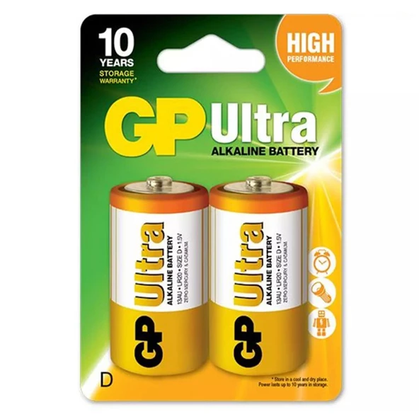 GP 13AU-2U2 ULTRA ALKALIN D BÜYÜK BOY KALIN PİL LR20 2Lİ PAKET FİYAT (4593)