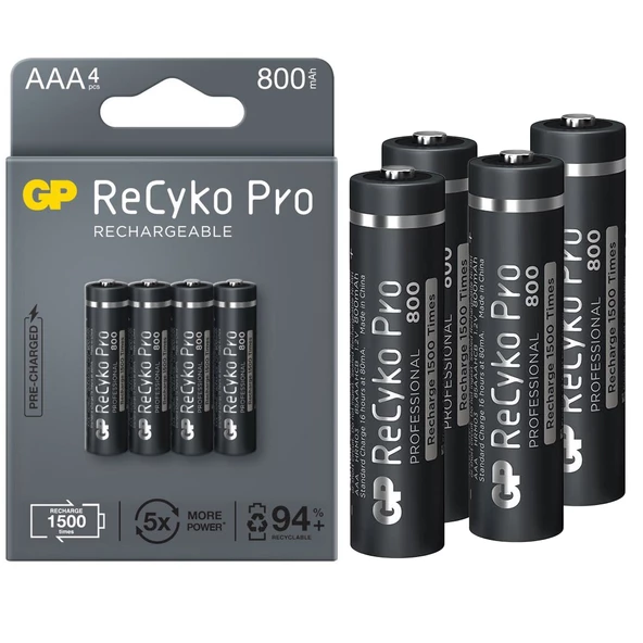 GP RECYKO PRO İNCE AAA 800 MAH ŞARJLI 4LÜ PİL GP85AAAHCB-2EB4 (GPRHCH83B205) (4593)