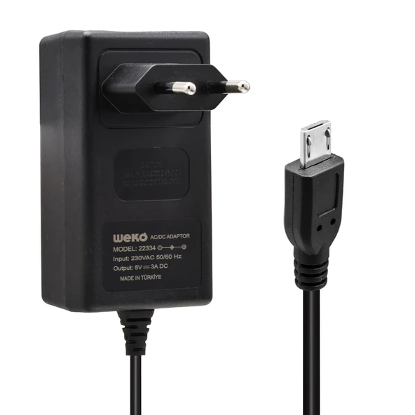 5 VOLT - 3 AMPER MICRO USB UÇLU YERLİ ÜRETİM PRİZ TİPİ ADAPTÖR (4593)