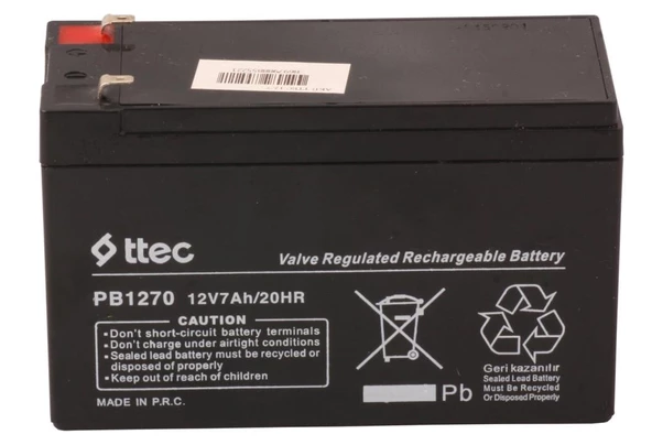 Ttec 12V 7AH-20HR Base Bakımsız Kuru Akü Alarm-Siren için Ups Uygun Değil 1,75 Kg