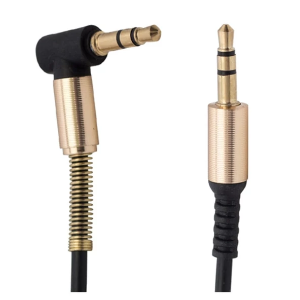 3.5 Mm Metal Başlıklı Erkek/Erkek L Uçlu Jack Girişli Aux Stereo Ses Aktarma Kablosu (4593)