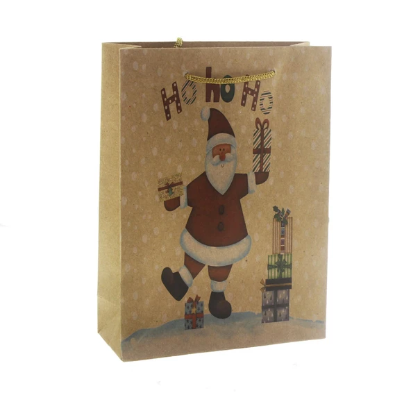 6 Adet 15x20cm Kraft Karton Çanta Noel Babalı Hohoho - 3