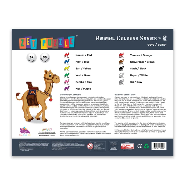 ZET PUZZLE Deve/Camel 36 Parça - Animal Colours Series-2 - 2
