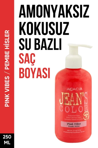 jeans color Amonyaksız Pembe Hisler Renkli Saç Boyası 250 Ml Kokusuz Su Bazlı Pink Vibes Hair Dye