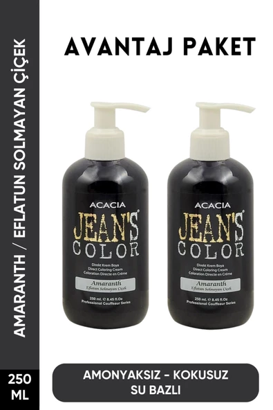 jeans color Amonyaksız Eflatun Solmayan Çiçek Renkli Saç Boyası 250 Ml x2Adet Kokusuz Su Bazlı Amaranth Hair Dye