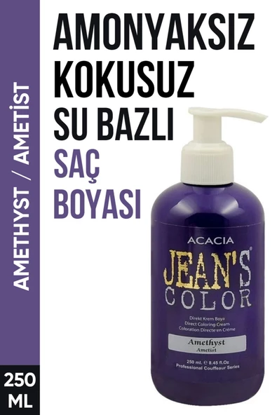 jeans color Amonyaksız Ametist Renkli Saç Boyası 250 Ml Kokusuz Su Bazlı Amethyst Hair Dye